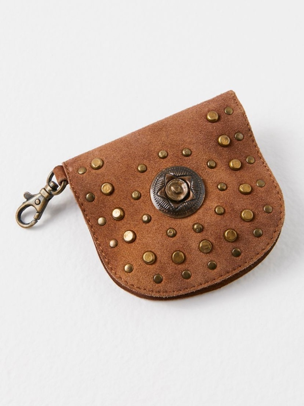 Free People Studded Leather Clip On Wallet Cognac